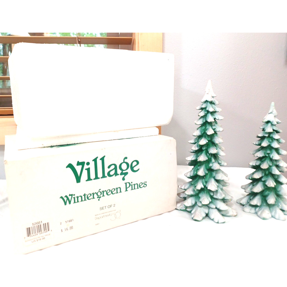Department 56 Wintergreen Village Pines Christmas Trees Set 8" & 6 3/4" Box
